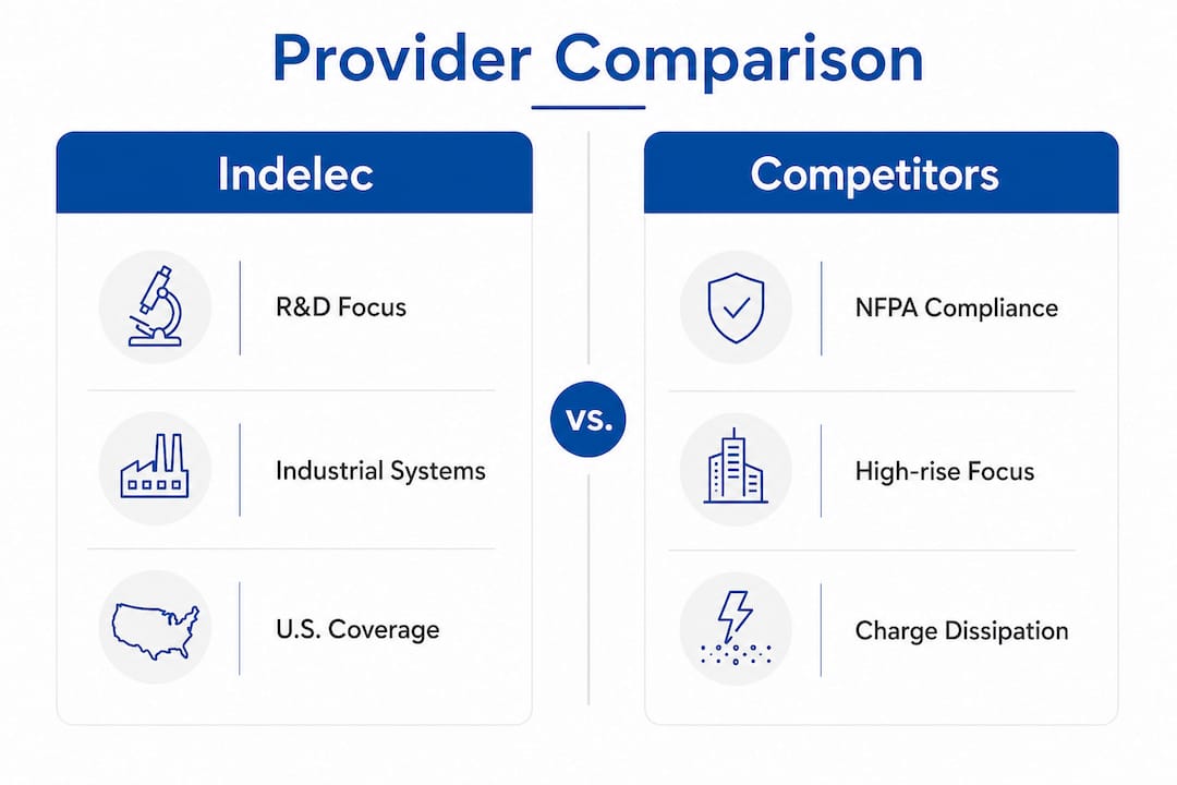 Infographic comparing lightning protection providers features