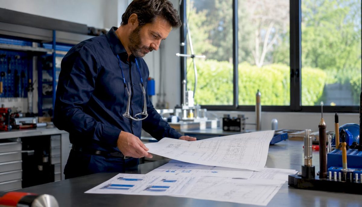 Engineer reviewing electrical compliance documents