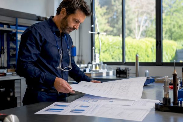 Engineer reviewing electrical compliance documents