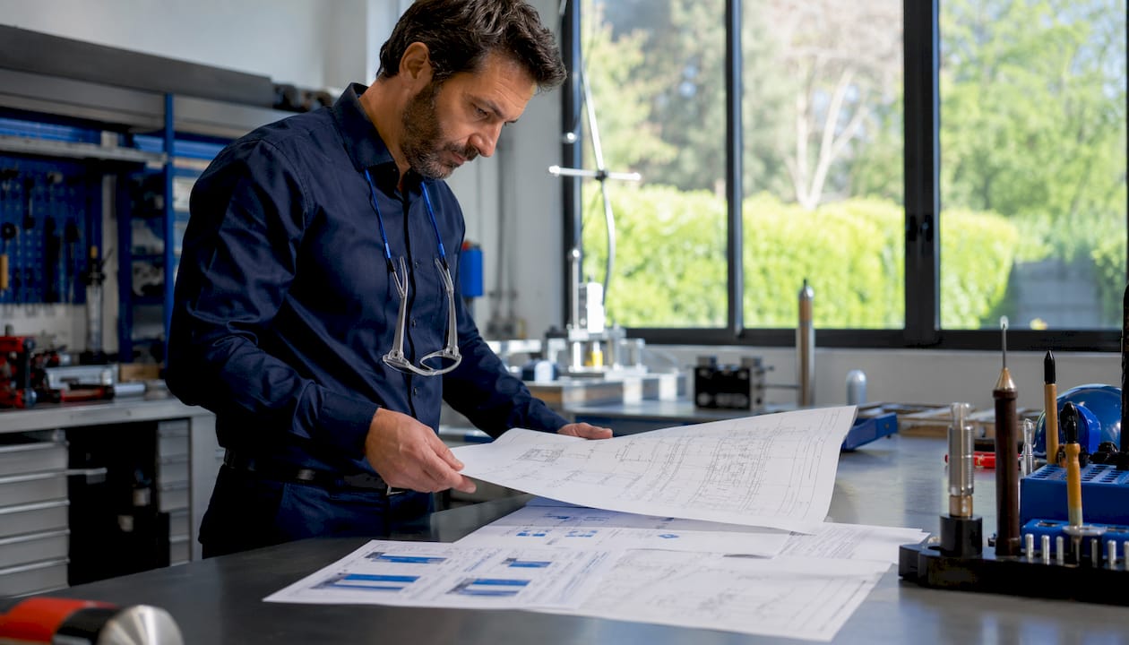 Engineer reviewing electrical compliance documents