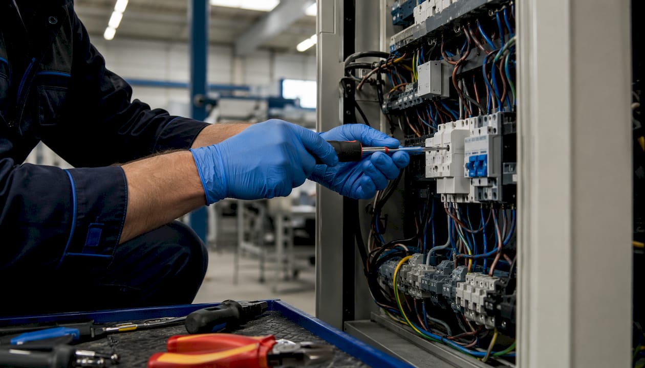 Electrician installing surge protection device