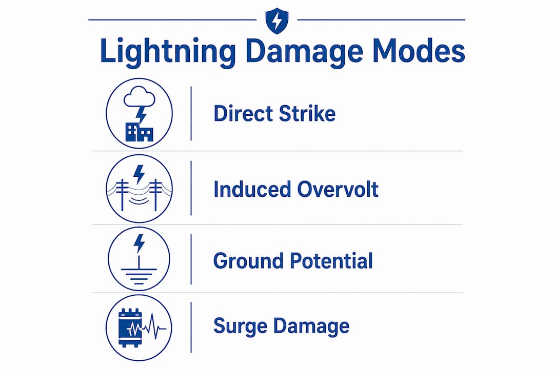 Infographic illustrating lightning damage modes