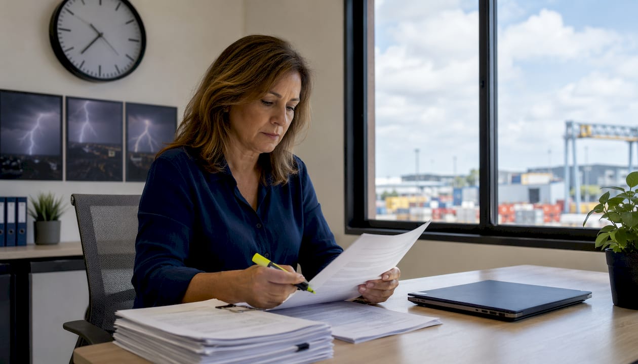 Facility manager reviewing lightning safety documents