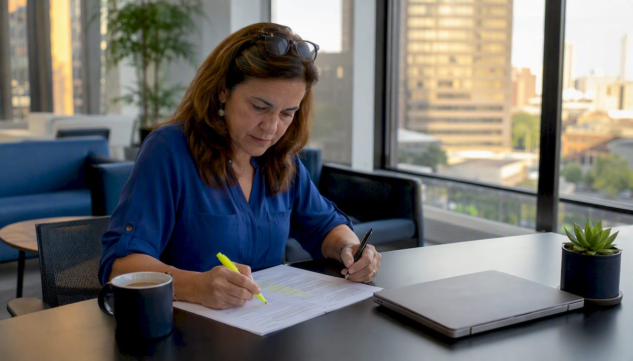 Manager reviewing NFPA compliance documents