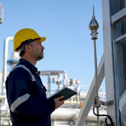 Un ingénieur procède à un contrôle du matériel de sécurité électrique.