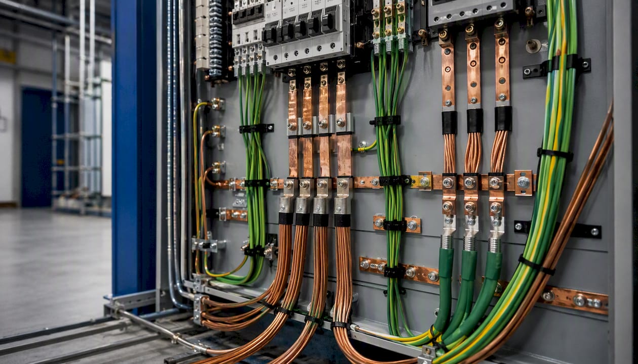 Grounding wires connected to electrical panel