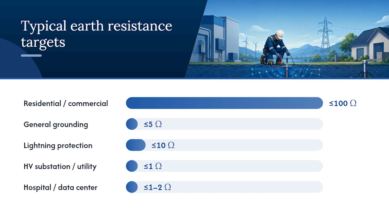 Diagram showing typical earth resistance targets by application