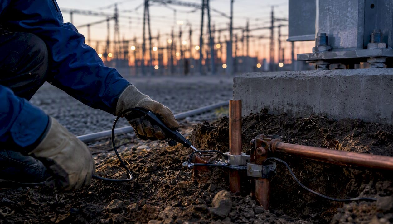 Grounding rods and connectors under corrosion inspection
