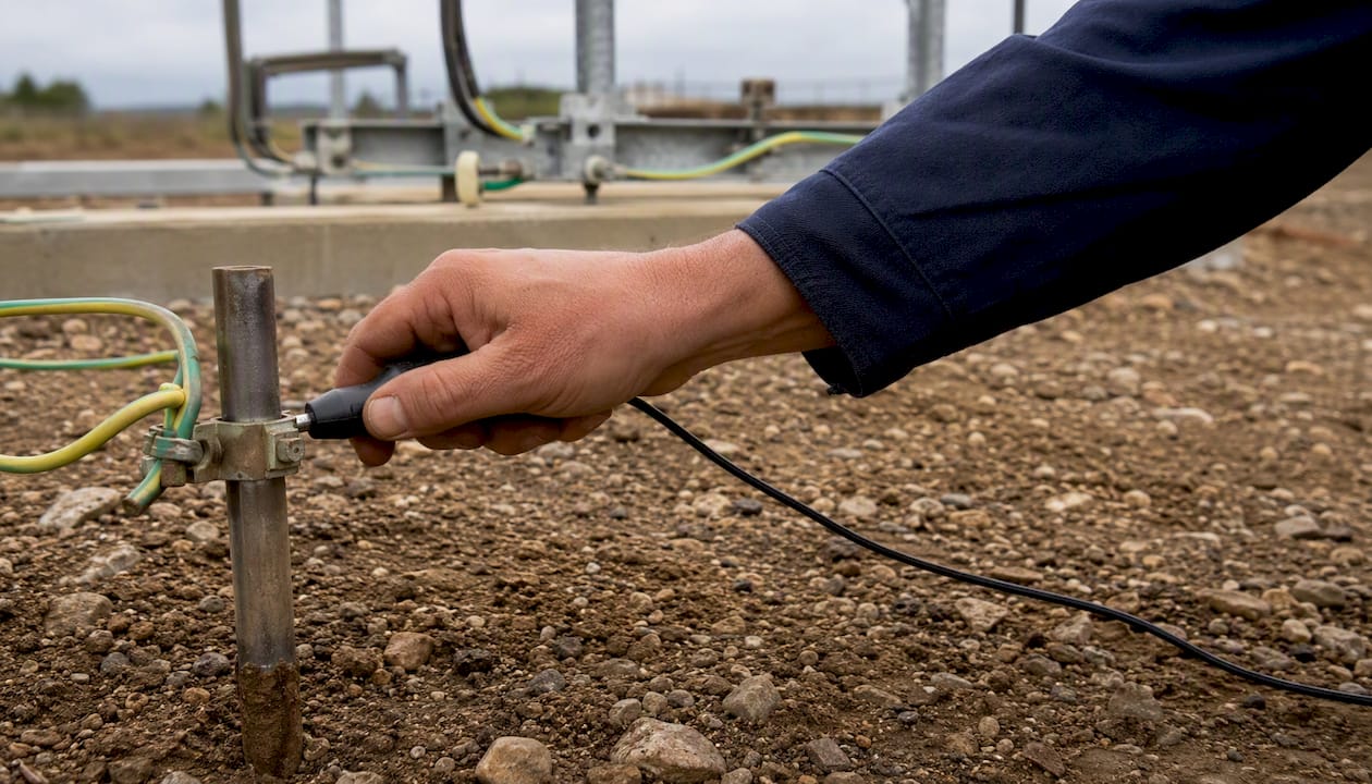 Un technicien vérifie la continuité du système de mise à la terre.