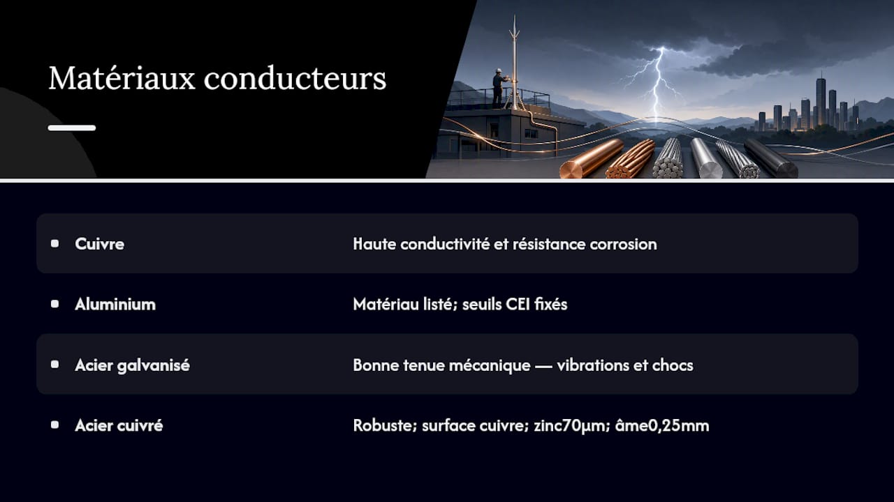 Tableau comparatif des matériaux conducteurs selon leur résistance et leur section
