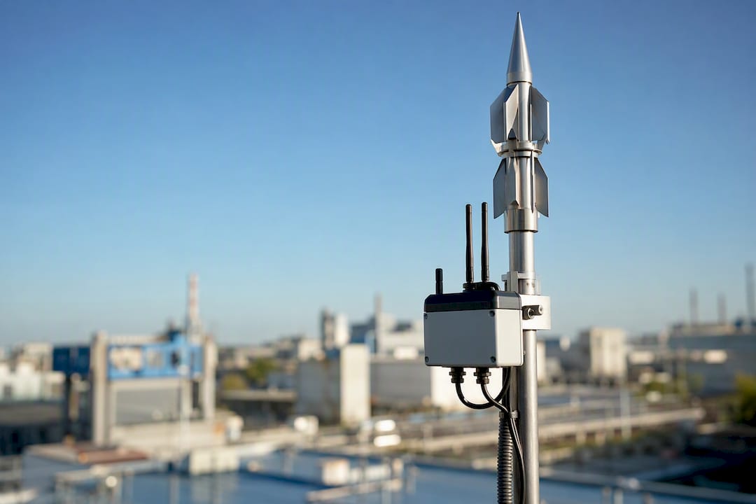 Close-up of ESE terminal tip with monitoring device