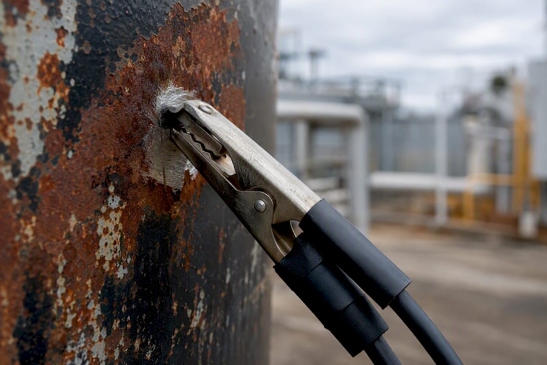 Gros plan sur une pince ATEX saisissant une surface métallique