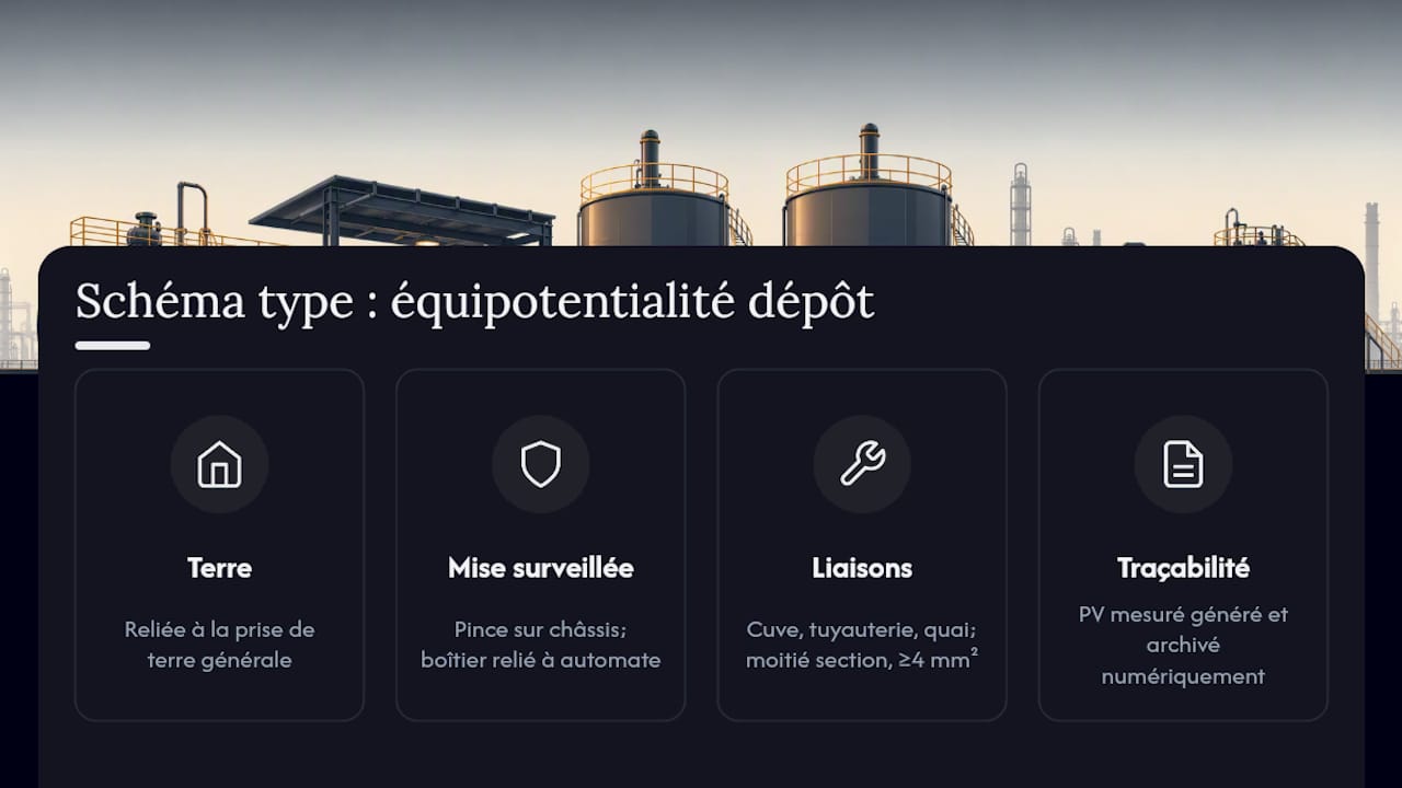 Schéma de la liaison équipotentielle sur un site de dépôt