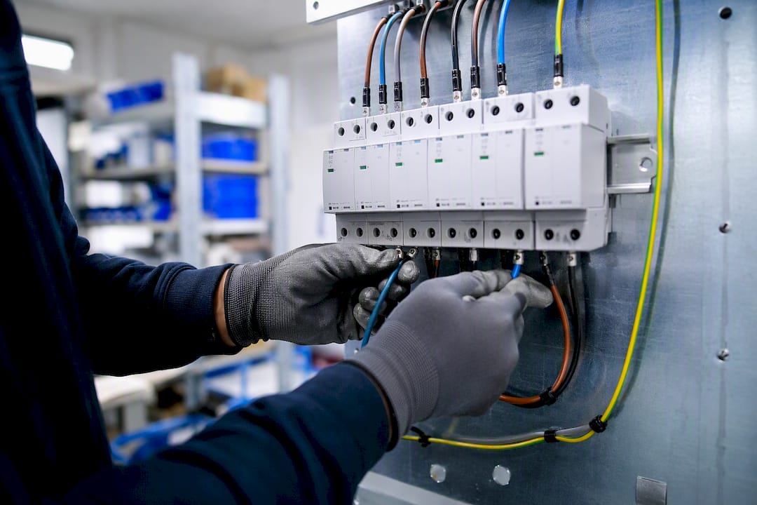 Hands wiring surge protector poles