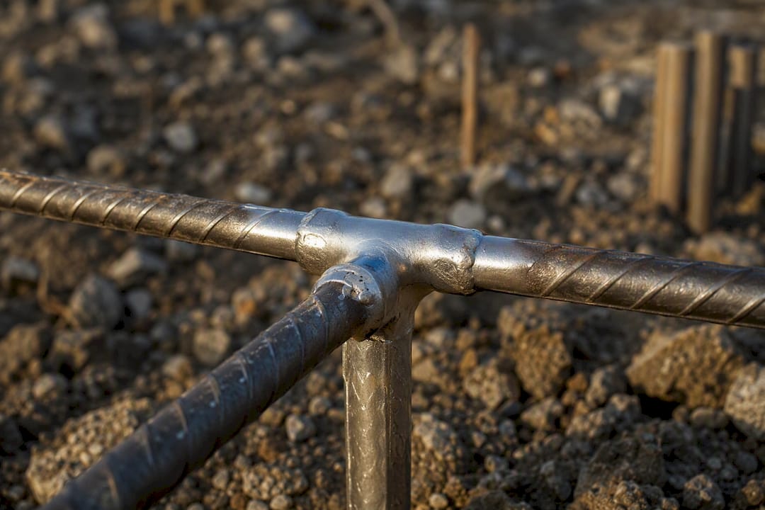Close-up of aluminothermic welding joint at site