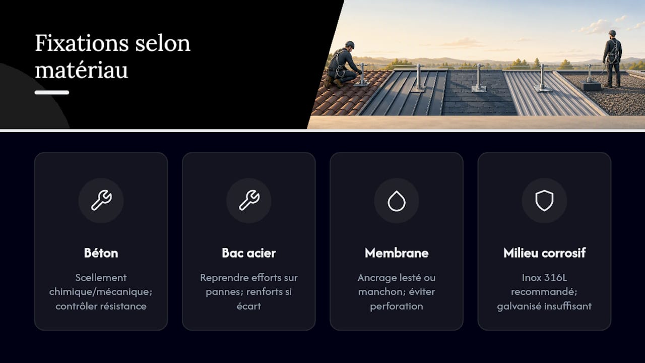 Schéma des méthodes de fixation selon le type de toiture