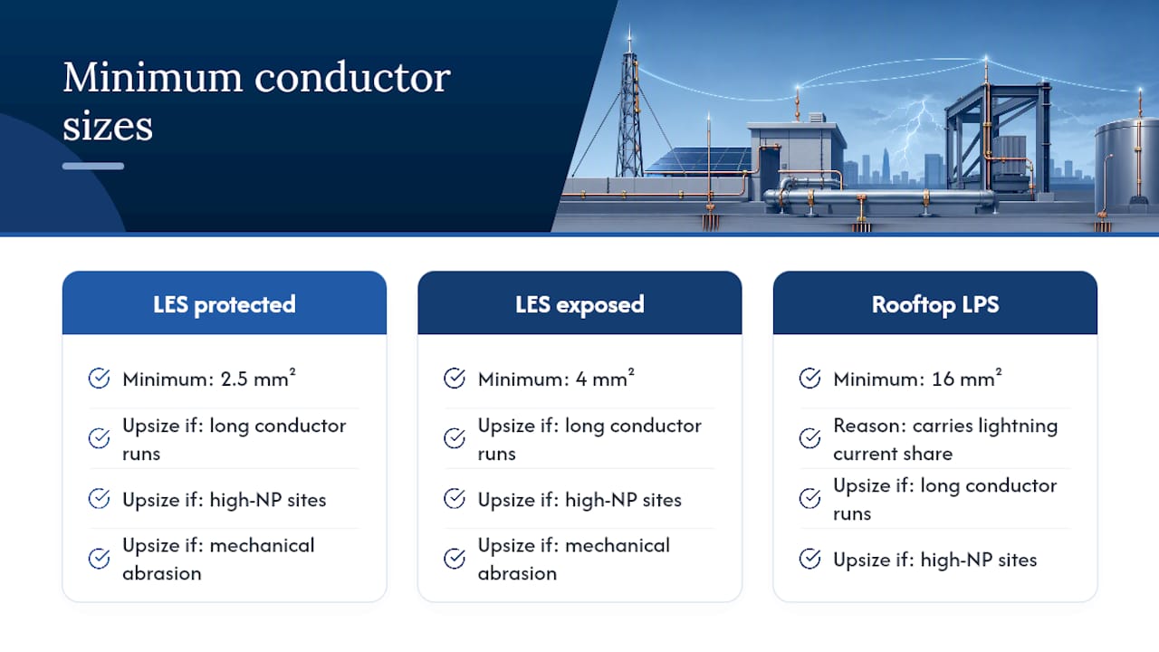 Diagram of conductor sizing rules and conditions for upsizing