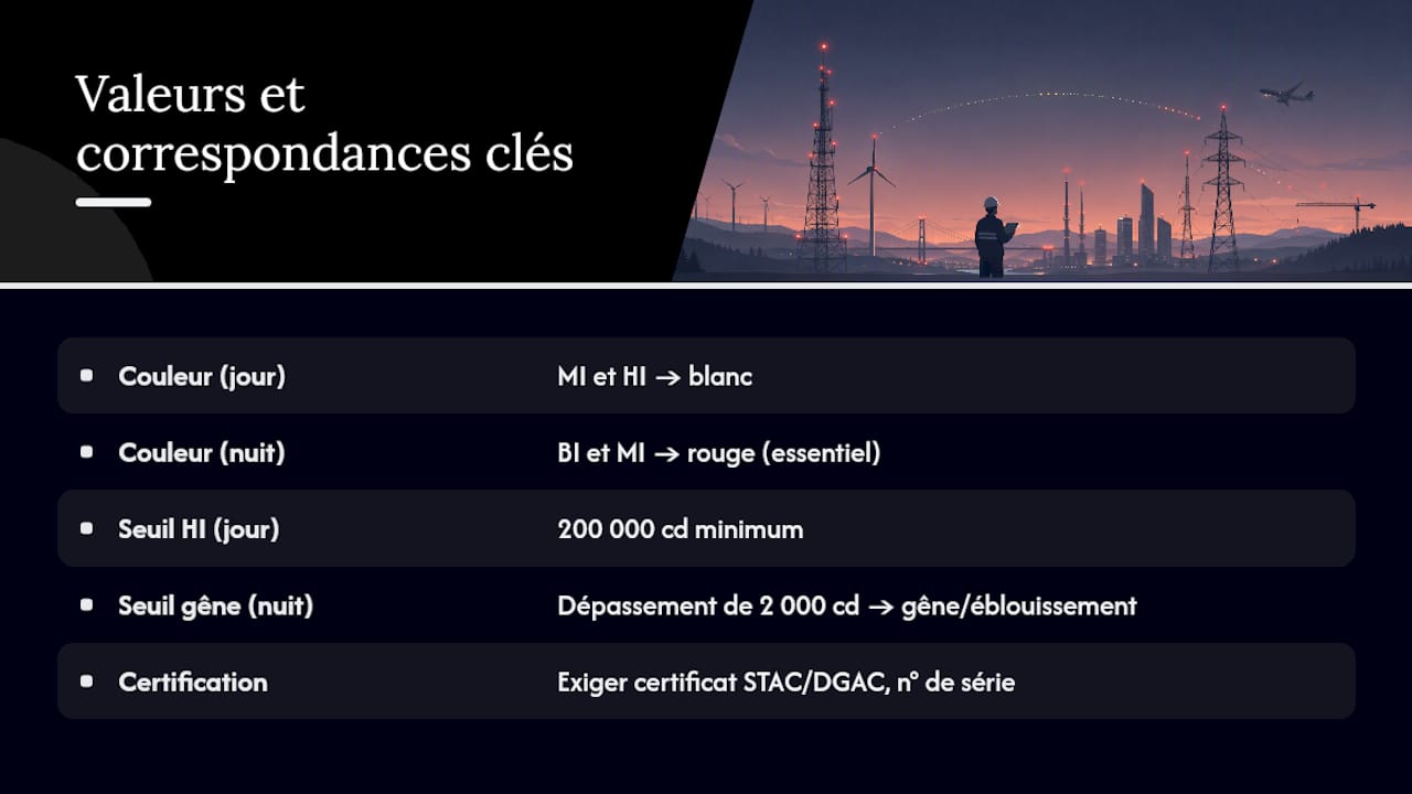 Correspondance des feux BI, MI, HI