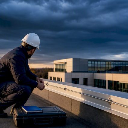 Research facility with rooftop lightning protection