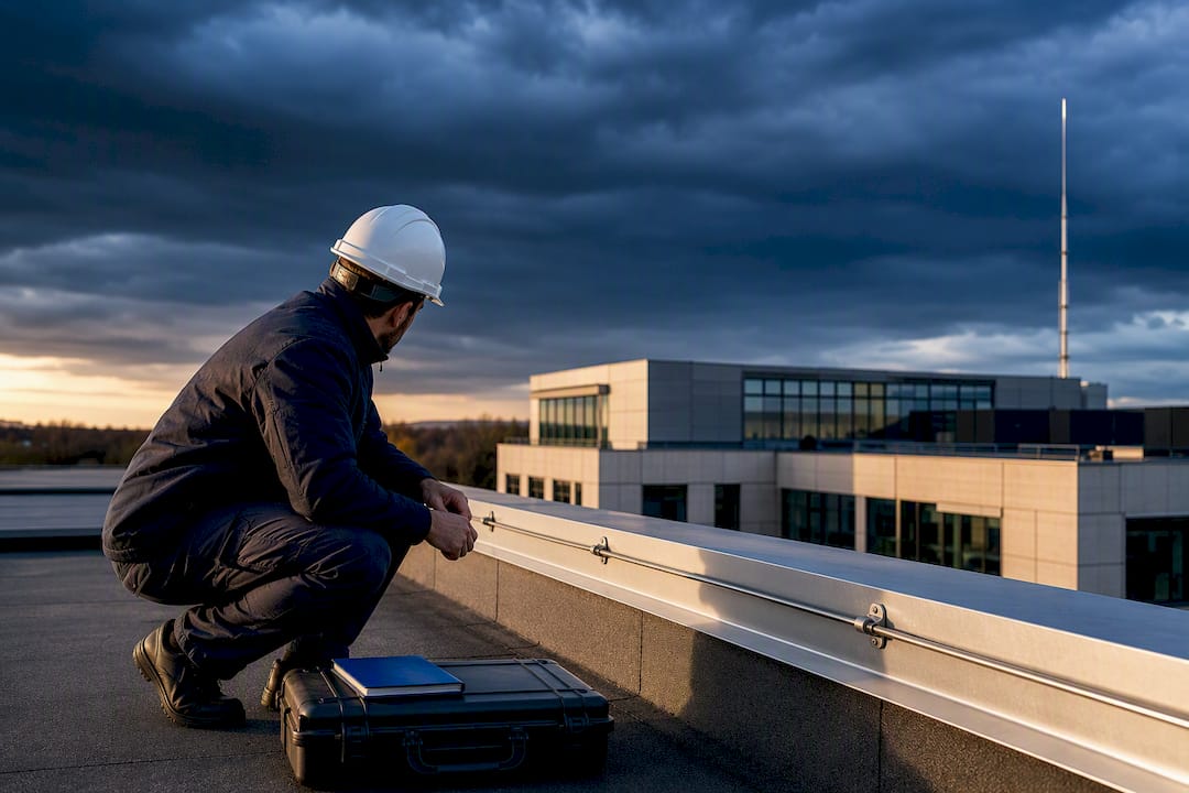 Research facility with rooftop lightning protection