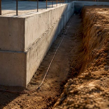 Grounding loop beneath foundation trench
