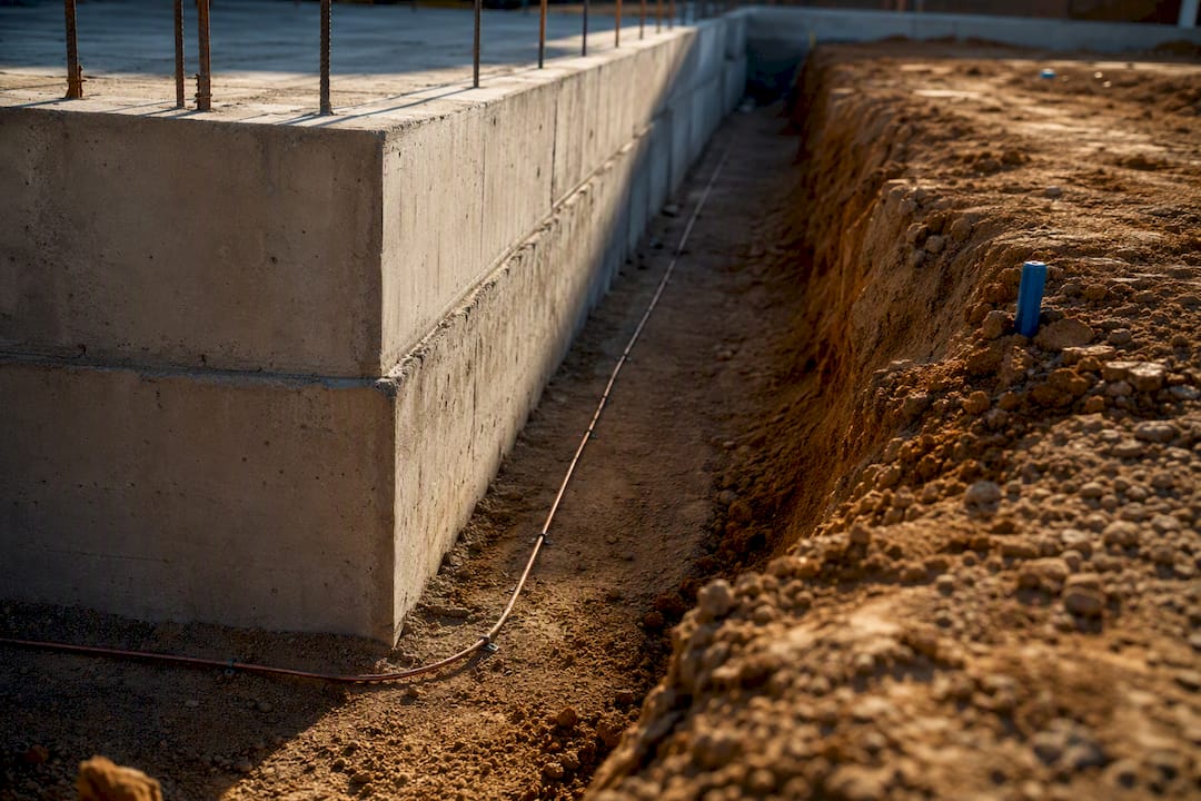 Grounding loop beneath foundation trench