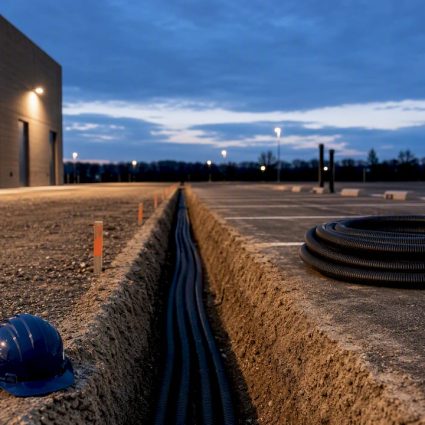 Fleet charging site trench and electrical route