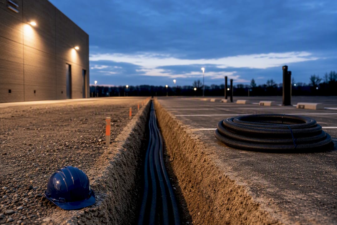 Fleet charging site trench and electrical route
