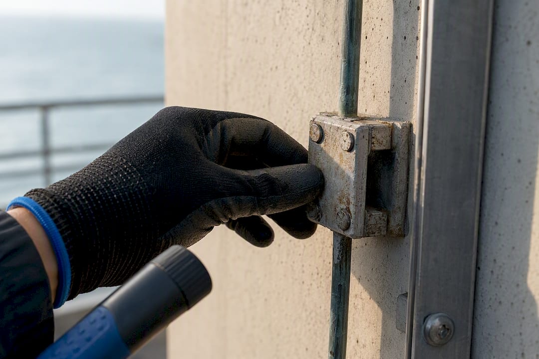 Technician inspecting corroded bonding connection