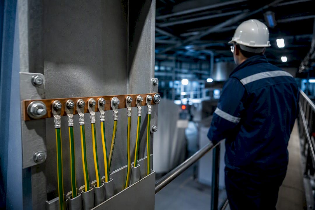 Réseau de terre apparent dans une galerie industrielle
