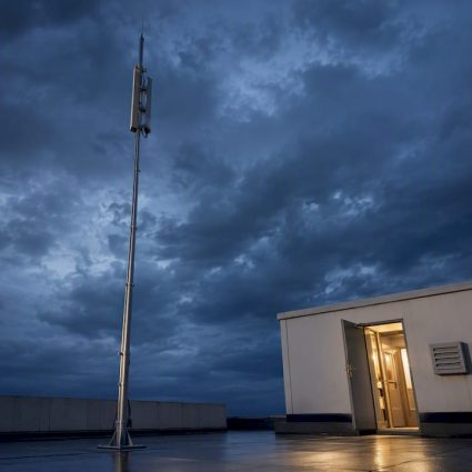 Telecom mast with lightning protection route
