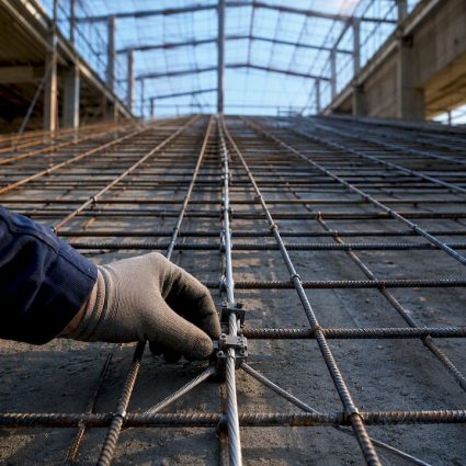 Treillis métallique intégré dans l'armature du bâtiment