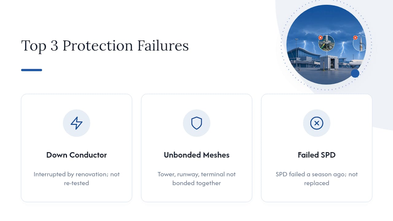 Three airport lightning protection failure points