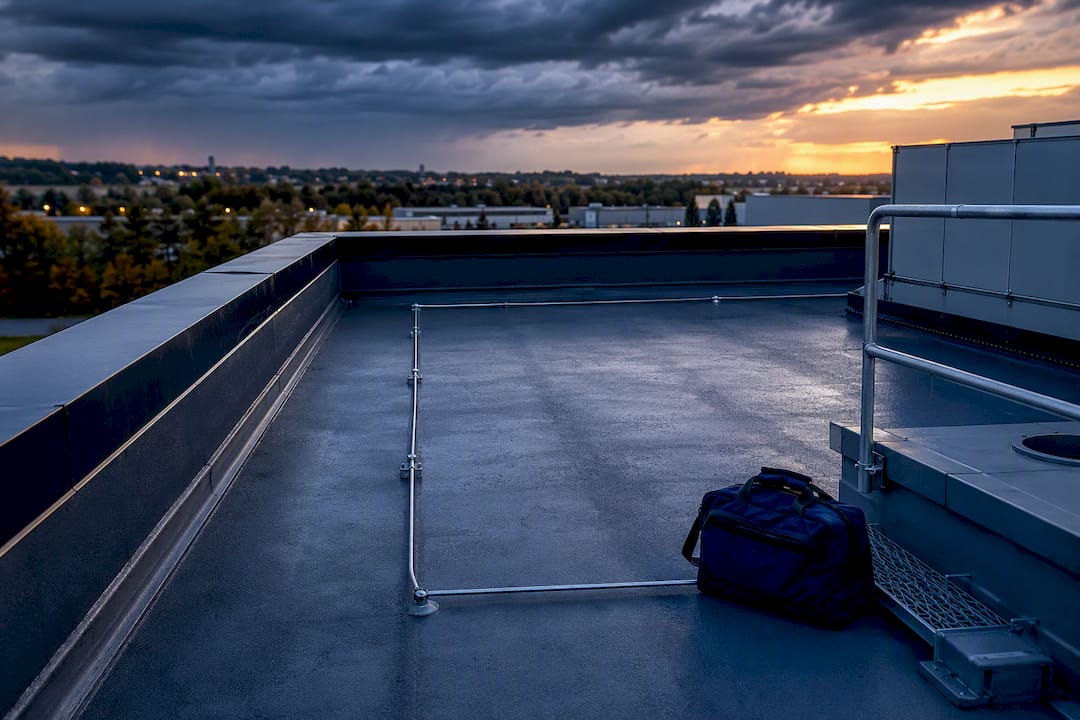 Toiture-terrasse dotée d'une protection contre la foudre