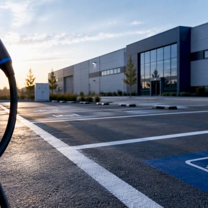 Parking d’entreprise avec bornes de recharge électrique