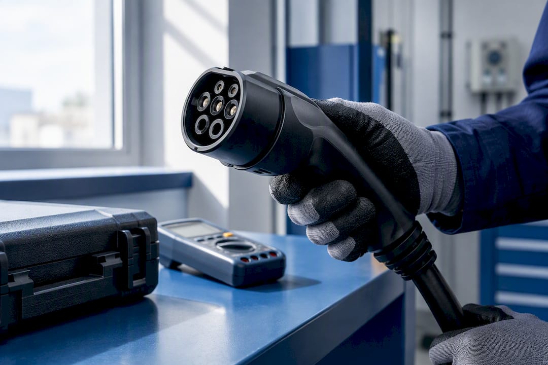 Technicien contrôlant un connecteur Type 2