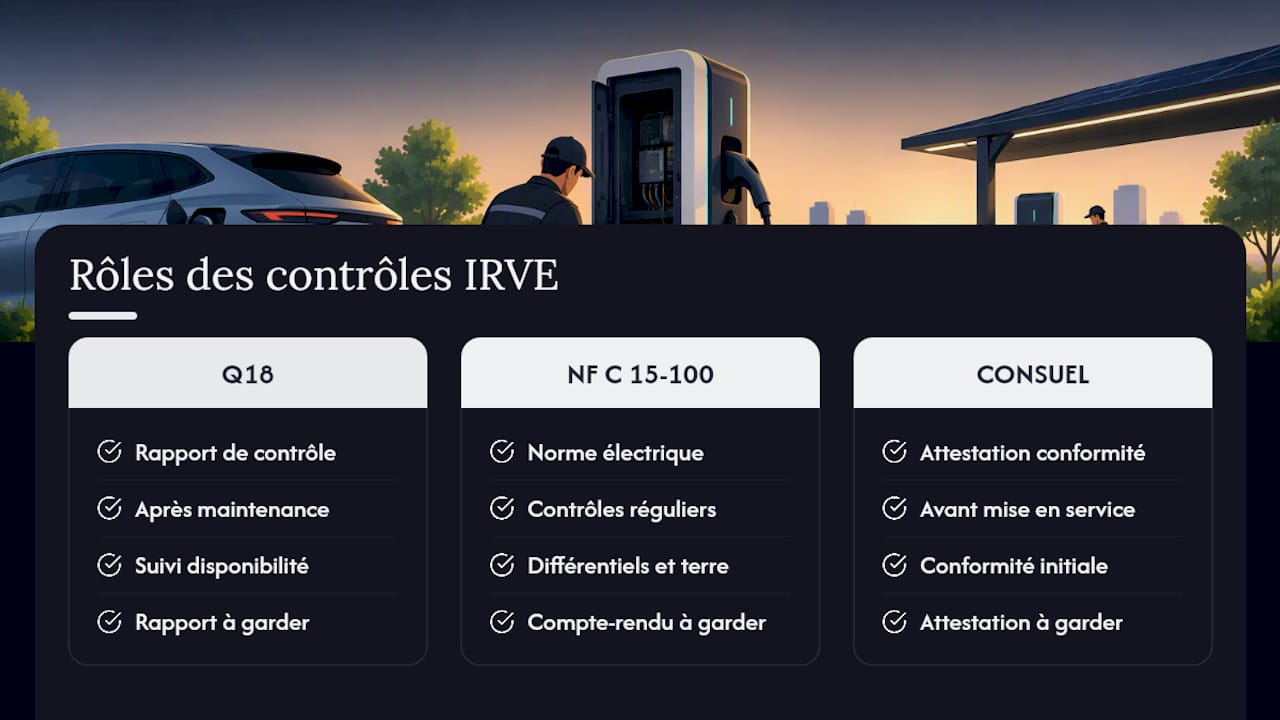 Trois inspections réglementaires des bornes IRVE