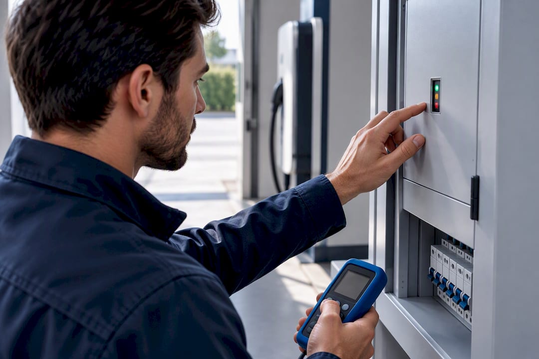 Technician checking charging protection status