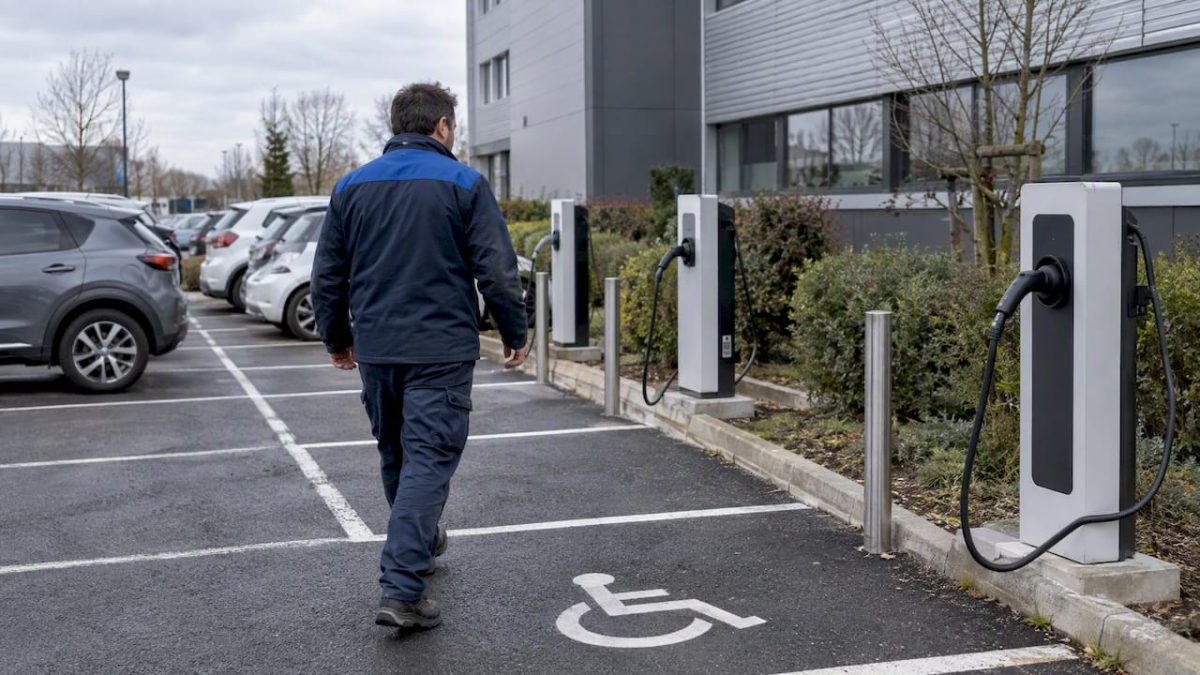 Facility manager inspecting enterprise charging bays
