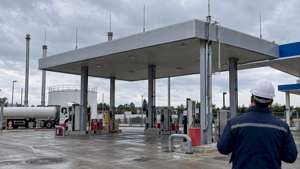 French fuel station with lightning protection