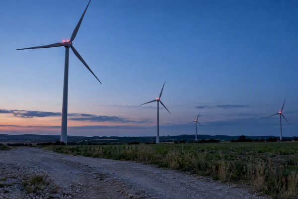 Éoliennes pourvues de feux de balisage aéronautique