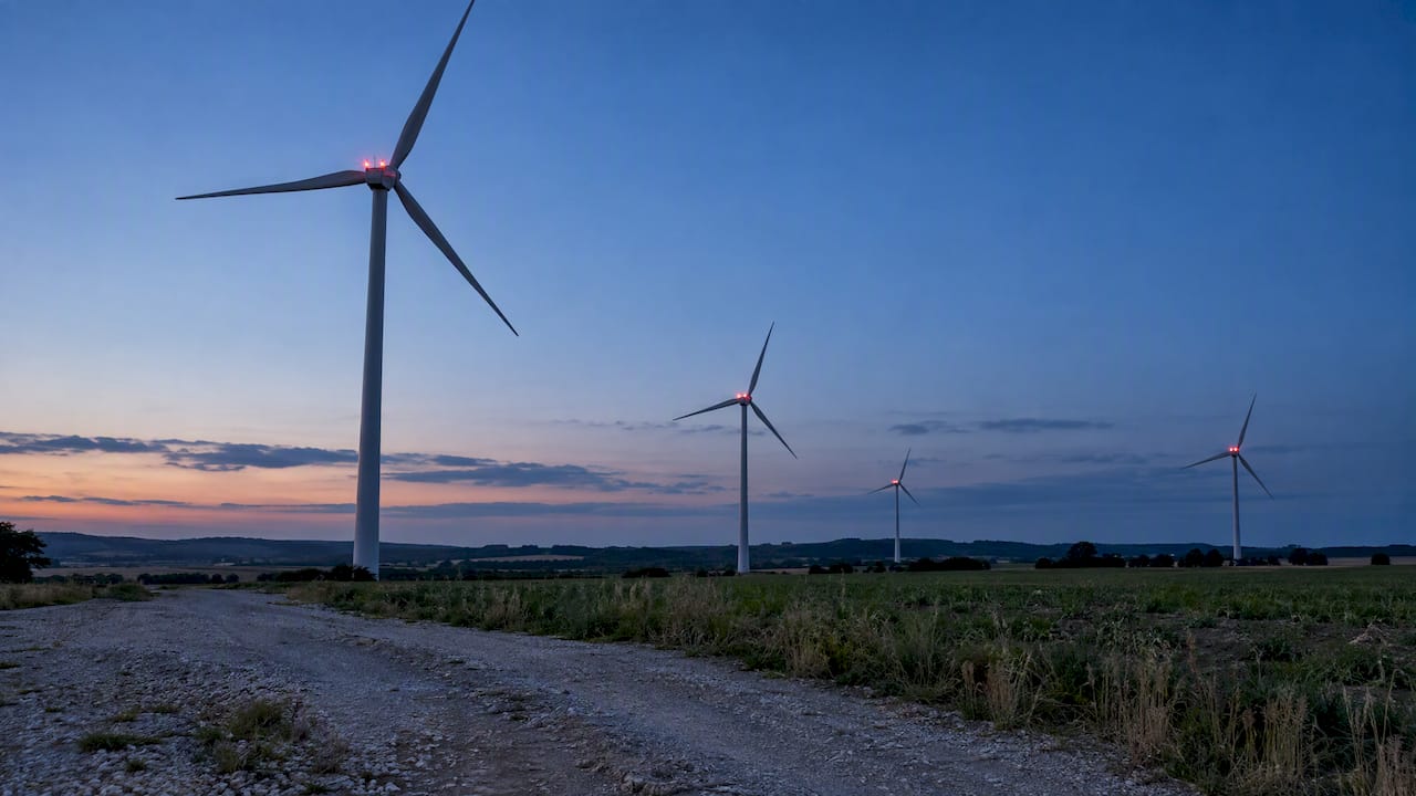 Éoliennes pourvues de feux de balisage aéronautique