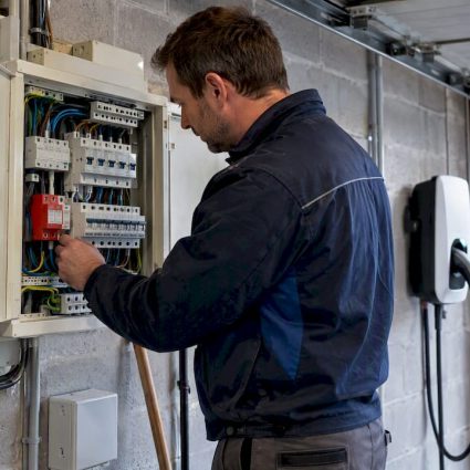 Surge protection cabinet serving French EV charger
