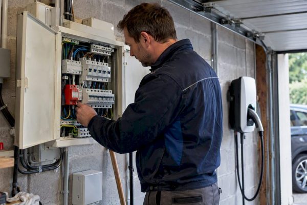 Surge protection cabinet serving French EV charger