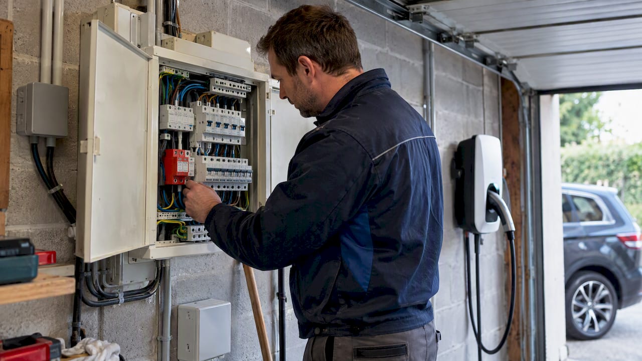 Surge protection cabinet serving French EV charger