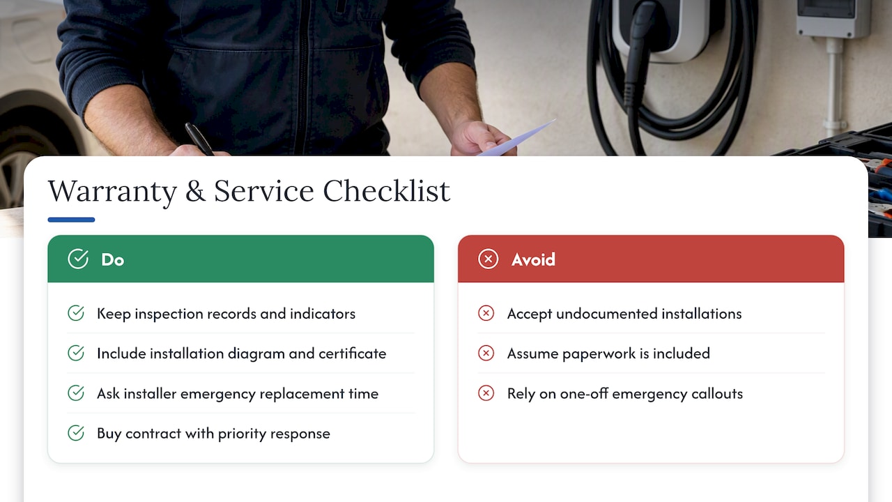 Warranty and service considerations from manufacturers or installers — overview diagram