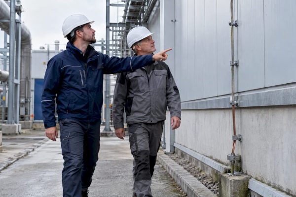Engineers inspecting industrial lightning protection