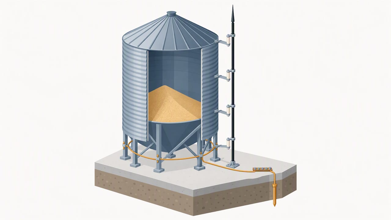 Descente isolée avec mise à la terre près d’un silo