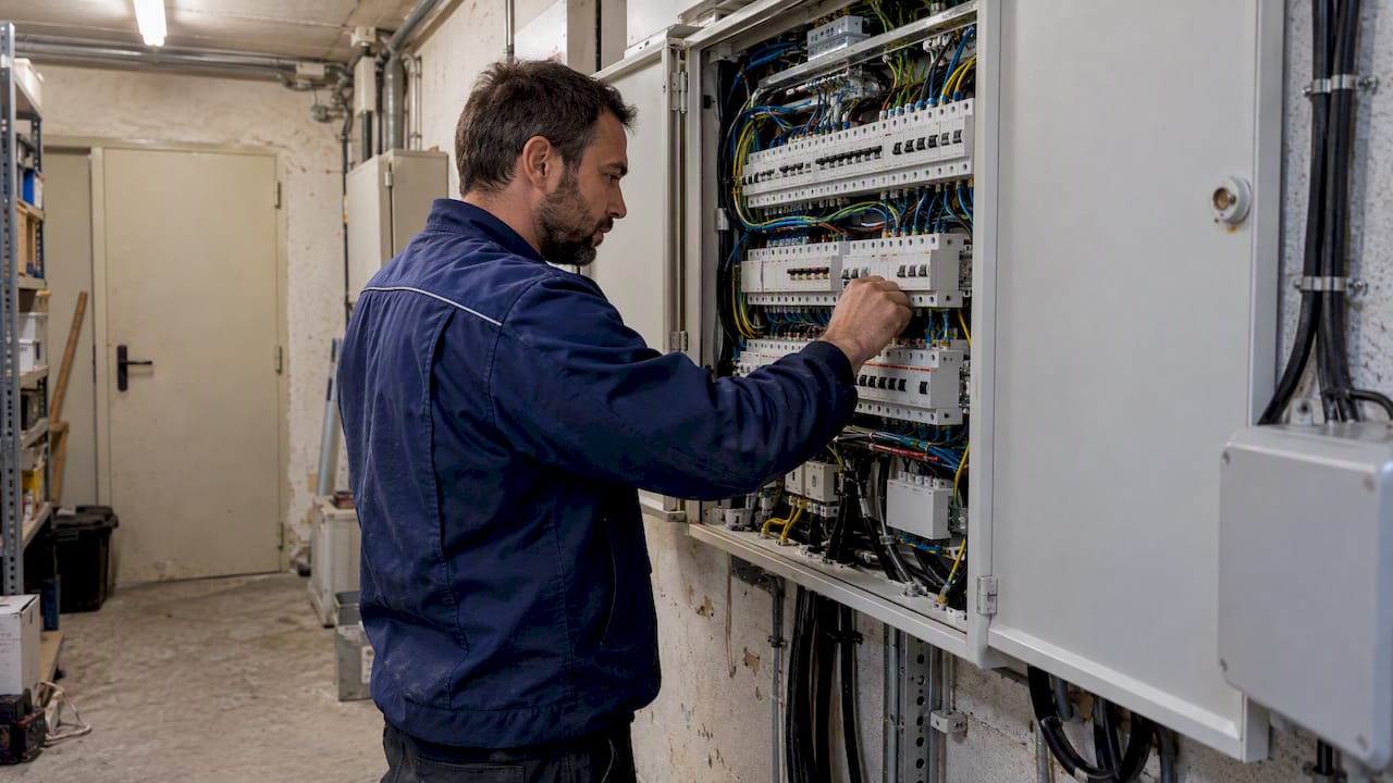 Electrician inspecting an existing electrical panel