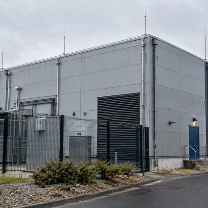 Data center with visible lightning protection